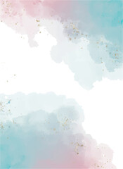 Obraz premium Abstract pink and blue watercolor or alcohol ink art on white background. Golden crackers with hand drawn illustration for Valentine's Day or card templates for greetings or invitations.