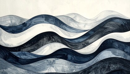 Abstract waves in shades of blue and white