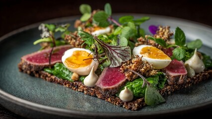 Pickled Pigeon Egg, Brined Deer Steak & Wild Rice Dry Bread 