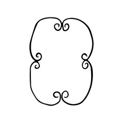 Hand Drawn Ornate Scroll Frame. Minimalist Vintage Swirl Border Line Art Vector