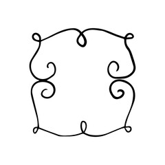 Hand Drawn Ornate Scroll Frame. Minimalist Vintage Swirl Border Line Art Vector