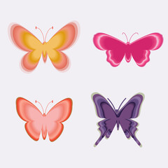 neon y2k butterfly blur set element flat vector, retro style, glooving nostalgie for 2000