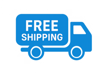 Blue truck icon with free shipping text displayed, representing online shopping, e-commerce, and fast delivery service