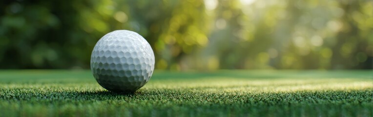 Golf Ball Resting on Green Grass With Blurred Background and Warm Sunlight in 8K Resolution Showing the Sport Outdoors