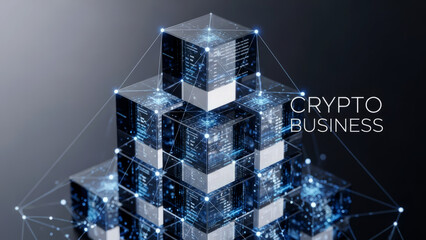 Cryptocurrency business concept with futuristic blockchain cubes