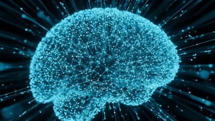 Dynamic Blue Digital Brain: Futuristic AI Neural Network, Data Processing & Cybersecurity Technology Concept. Abstract Visualization. - Powered by Adobe