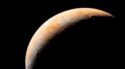 Crescent moon revealing intricate details of the lunar surface at twilight