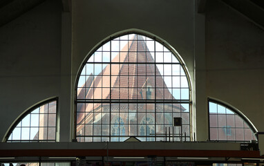 View at the church from the market hall - Wroclaw, Poland