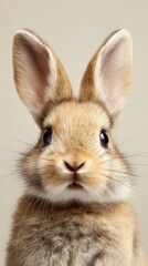 Obraz premium cute baby bunny head tilt, gentle expression, minimal background, stock photography style
