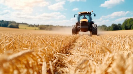 Obraz premium Expansive drone view of golden agricultural field in the Netherlands at sunset