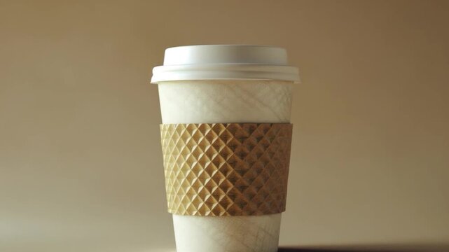 A cup of coffee with a lid sitting on a table