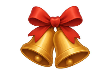 Golden christmas jingle bells with red bow, traditional festive decoration, celebrating holidays