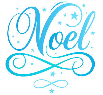 No&euml;l Blue Calligraphy with Stars and Swirls &mdash; Elegant Winter Christmas Script Typography