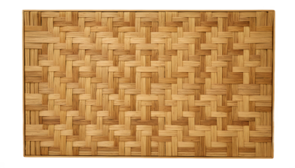 Rectangular woven bamboo wood mat texture or placemat isolated on transparent background