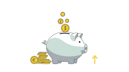 Savings Accumulation: A charming piggy bank is collecting coins. This image captures the essence of saving and financial planning. 