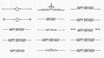 This versatile collection of elegant line art birthday dividers and decorative frames, featuring stars and celebratory text, is perfect for invitations.