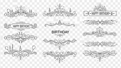 A beautiful collection of elegant vintage birthday celebration frames and ornate decorative dividers, perfect for greeting cards, invitations, and festive designs.