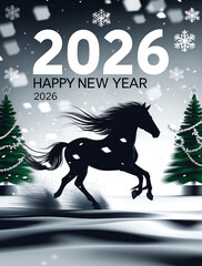 New Year's card 2026 with a horse - the symbol of the New Year