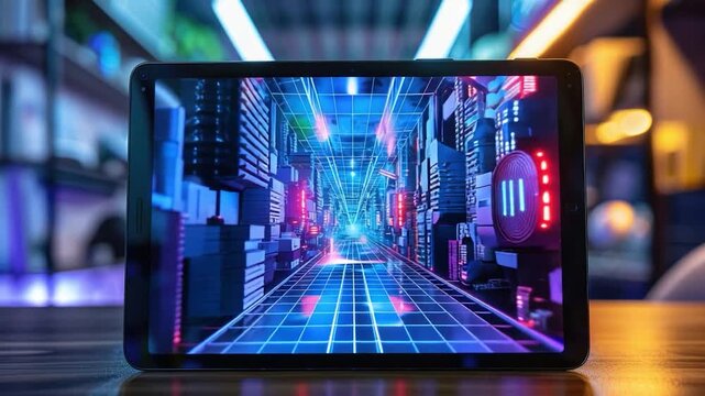 Video A tablet computer sitting on a wooden table with a simple and minimalist setup, perfect for a desk or study space