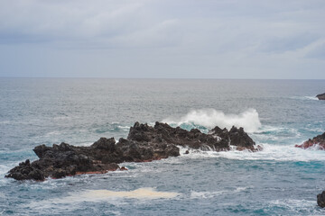 Powerful Ocean Waves Crashing on Rocky Coast