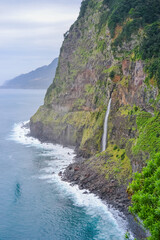 Coastal Waterfall and Cliffs Along the Atlantic Ocean