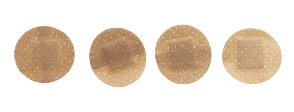 Set circle adhesive band aid isolated on white background, clipping path	