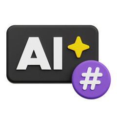 Fototapeta premium Hastag AI Tech 3D Icon Isolated On The Transparent Background