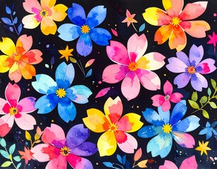 Colorful Flowers on Black Background &ndash; Vibrant Floral Artwork generated AI