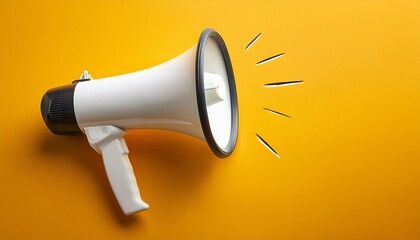 modern premium last chance megaphone concept on yellow background for urgent marketing campaigns focused on attention and final call advertising