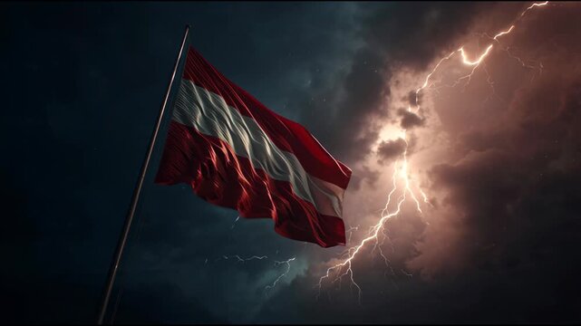 Dynamic Power of Lightning Storm with Latvian Flag in a Night Sky Scene