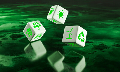 Erneuerbaren Energien mit gr&uuml;ner Energie aus Windkraftanlagen und Solarmodulen Konzept 3D 