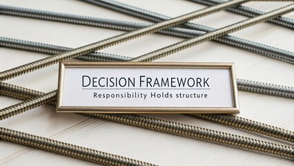Decision Framework Concept with Responsibility Presentation on a Background of Steel Reinforcement Bars and Stripes