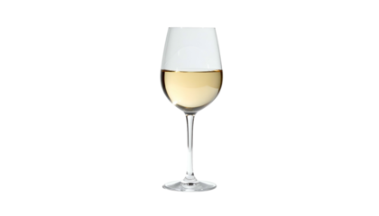 Elegant wineglass with pale liquid against a stark black background