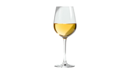 Glass of white wine, lit from front, on a stark black background