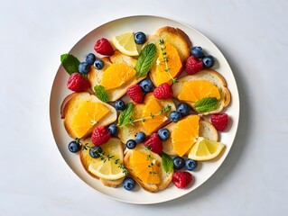 Bruschetta with orange slices, blueberries, and raspberries