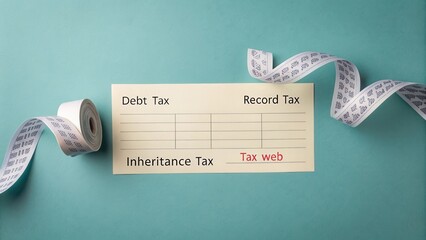 Tax Document on Teal Background with Measuring Tape for Debt, Record, and Inheritance Tax Concepts