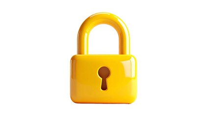 A glossy, golden padlock isolated against a solid black background, showcasing its shape
