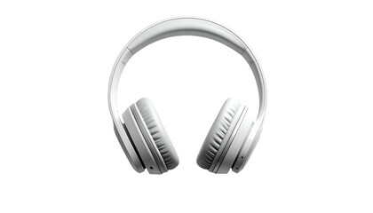 Front view of sleek white over-ear headphones, poised against a stark black background