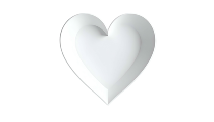 Isolated white heart shape, 3D rendering with soft shadows, against a black background