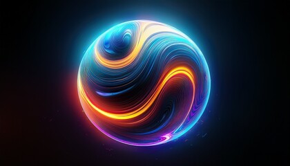 glowing neon sphere fluid 3d shape on black abstract vortex energy effect
