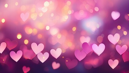 pink blurred abstract background with cute bokeh hearts for birthday