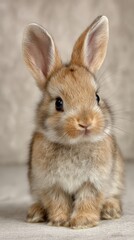 Fototapeta premium cute baby bunny sitting, minimal background, soft studio lighting, adorable look