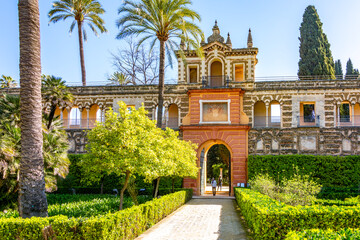 Fototapeta premium Gallery of Grotesque in Seville Alcazar gardens, Andalusia, Spain