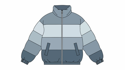 Graphic illustration of a blue and gray striped jacket on a white background with a zipper closure.