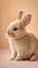 Obraz premium cute baby bunny sitting, minimal composition, copy space around subject, soft pastel background, vertical