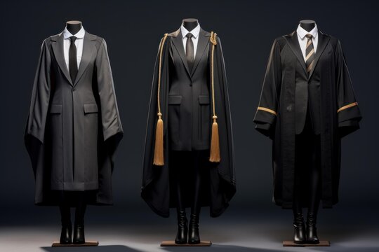 Mannequins displaying legal and academic robes representing law, justice, and education