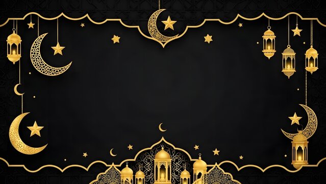 ramadan template flyer gold ornate frame on black background