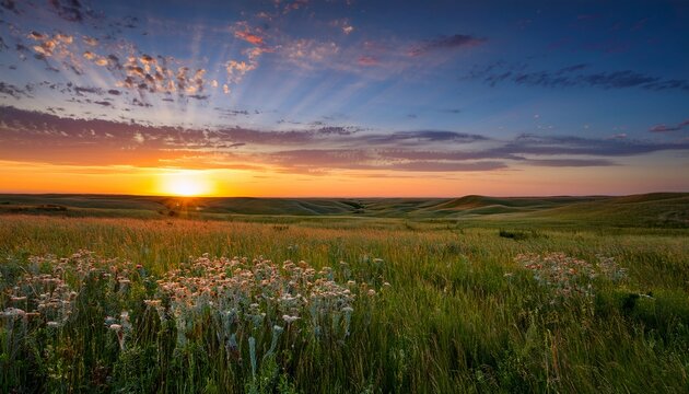 beautiful pre dawn summer photo of the vast kansas tallgrass prairie preserve