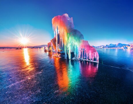 fantacy colorful icicles on the ice