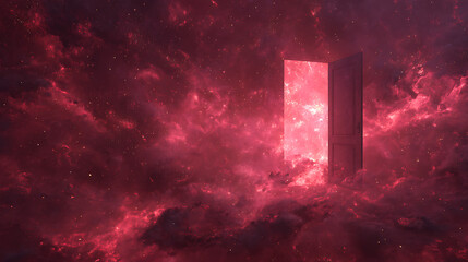 A glowing nebula taking the form of an open door, inviting exploration of infinite freedom. (3)